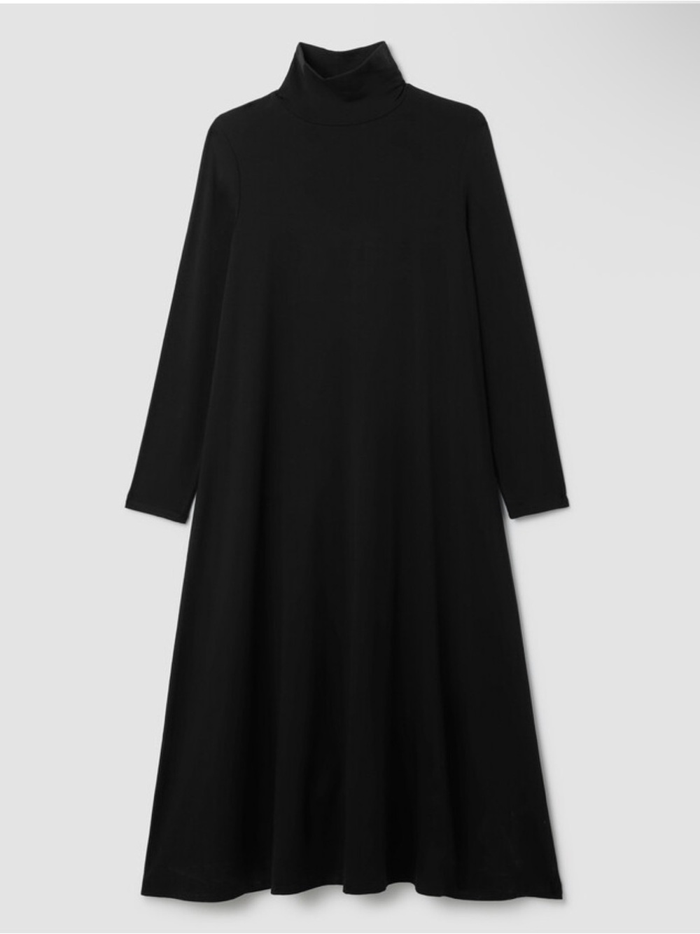 Eileen Fisher Stretch Jersey Knit Long Sleeve Black Turtleneck Maxi Dress - Picture 3 of 8